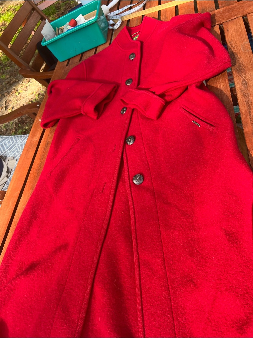 Vtg Geiger long wool coat statement piece 40/LG red